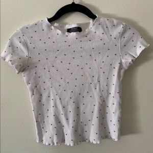 Bershka white cherry print ribbed crop top